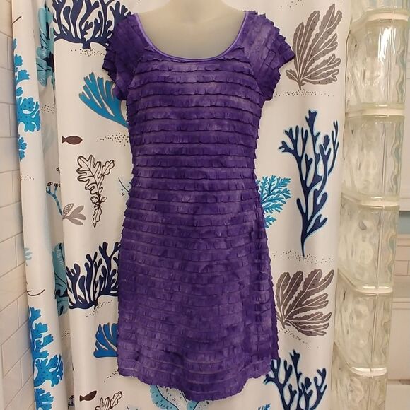 Connected Apparel Ruffled Purple Tie Dye Dress - Picture 1 of 8